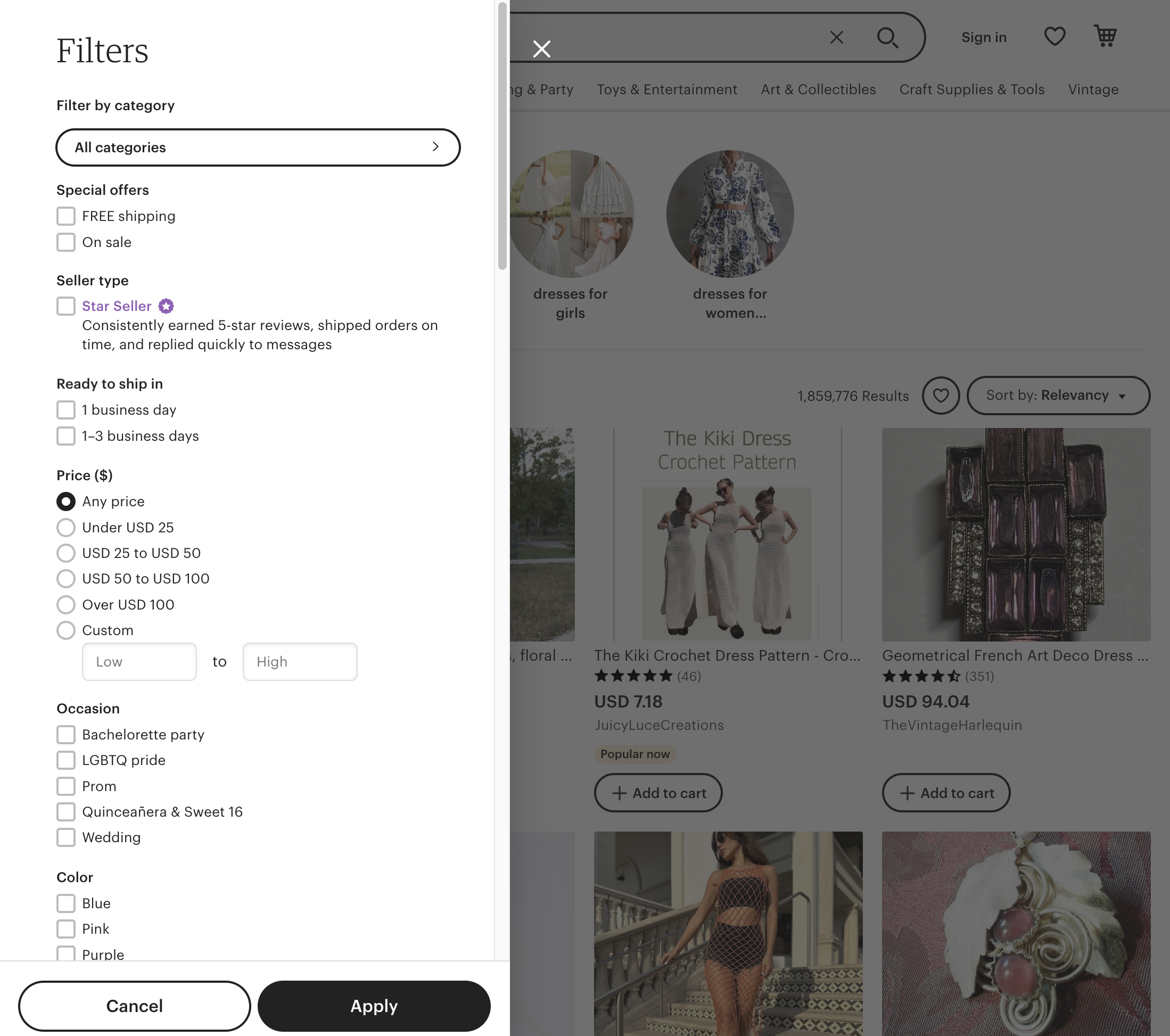Etsy’s Filtering Options 165 of 630 Filtering Options Examples